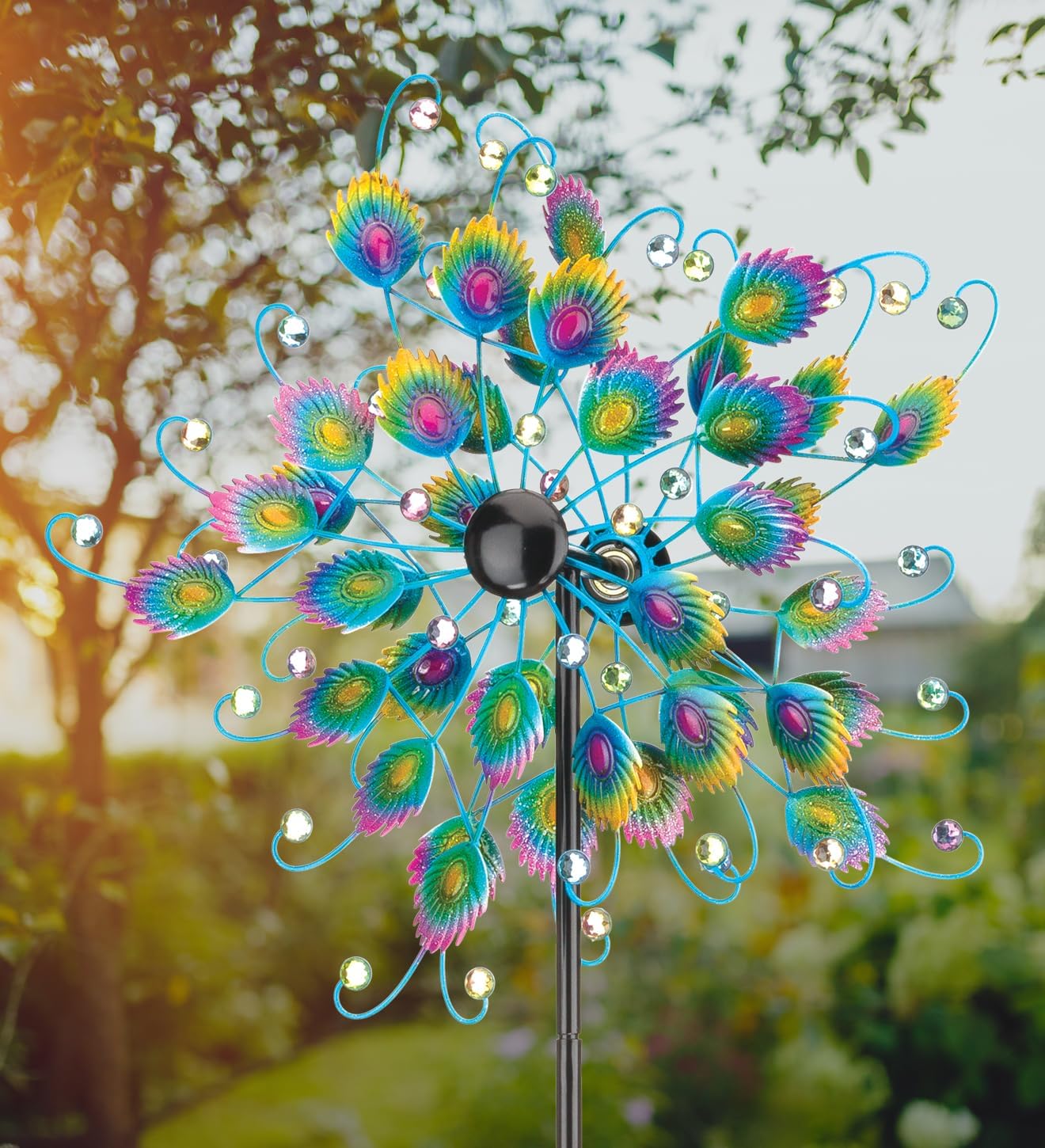 Regal Art & Gift Peacock Wind Spinner – Metal Yard Decorations Outdoor | Kinetic Garden Spinner for Lawn, Pathway, or Flower Bed | Weather-Resistant Outdoor Sculpture - 32 Inch