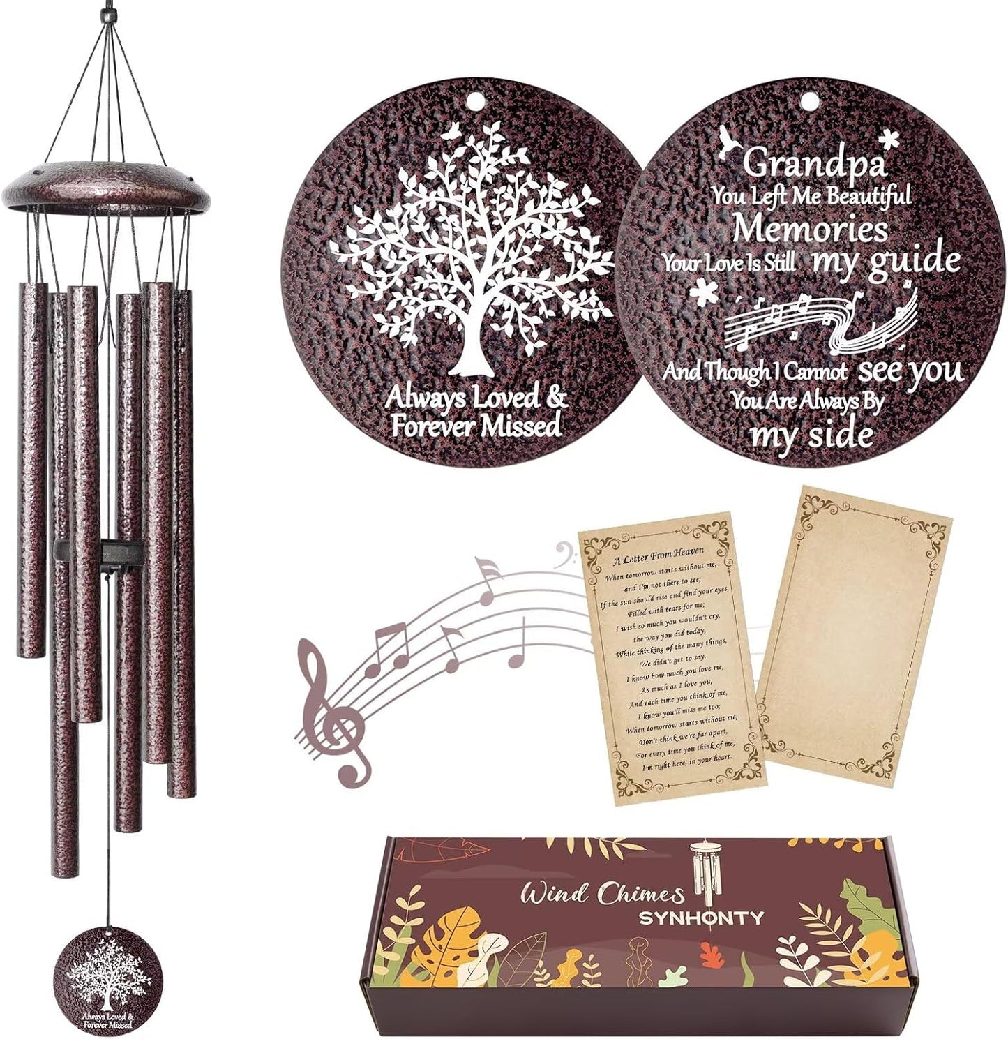 Memorial Gifts for Loss of Grandfather, 25''Memorial Wind Chimes for Loss of Grandpa,Sympathy Gifts for Loss of Grandfather, Bereavement, Condolence, Remembrance Gifts,Windchimes in Memory of Grandpa