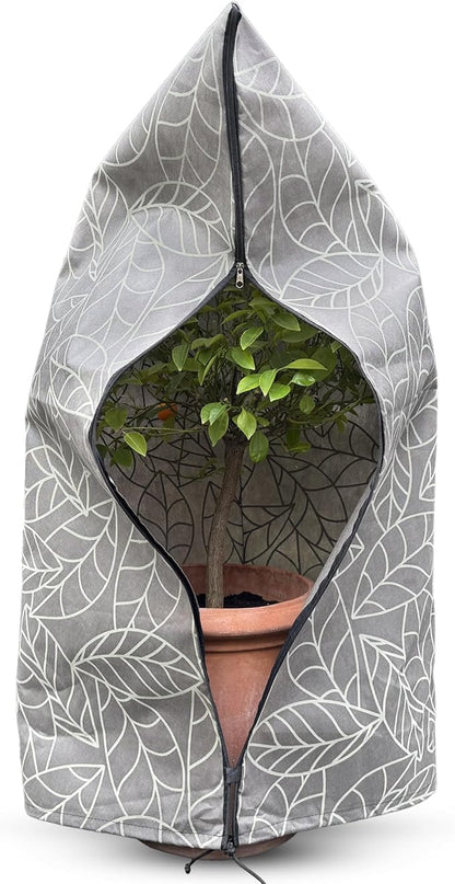 Plant Covers Freeze Protection 32"x47" in 2 Pack | Brown Winter Frost Blankets for Outdoor Plants | Reusable Garden Cover Bags with Zipper Drawstring | Cold Weather Shrub Protection Cloth