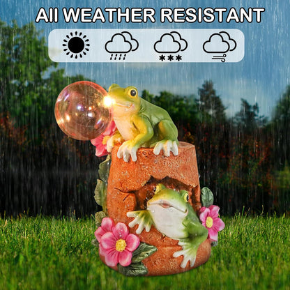 Afirst Solar Garden Outdoor Statues Frog Solar Garden Statue Blowing Bubble with Flowers Waterproof Resin Figurines Yard Outdoor Decorations for Patio Yard Lawn Ornament Gifts