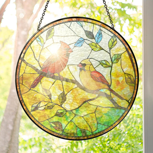 FLAGWIX Red Cardinal Gifts for Women Men - Stained Glass Window Hanging 8 in - Sun Catchers Indoor