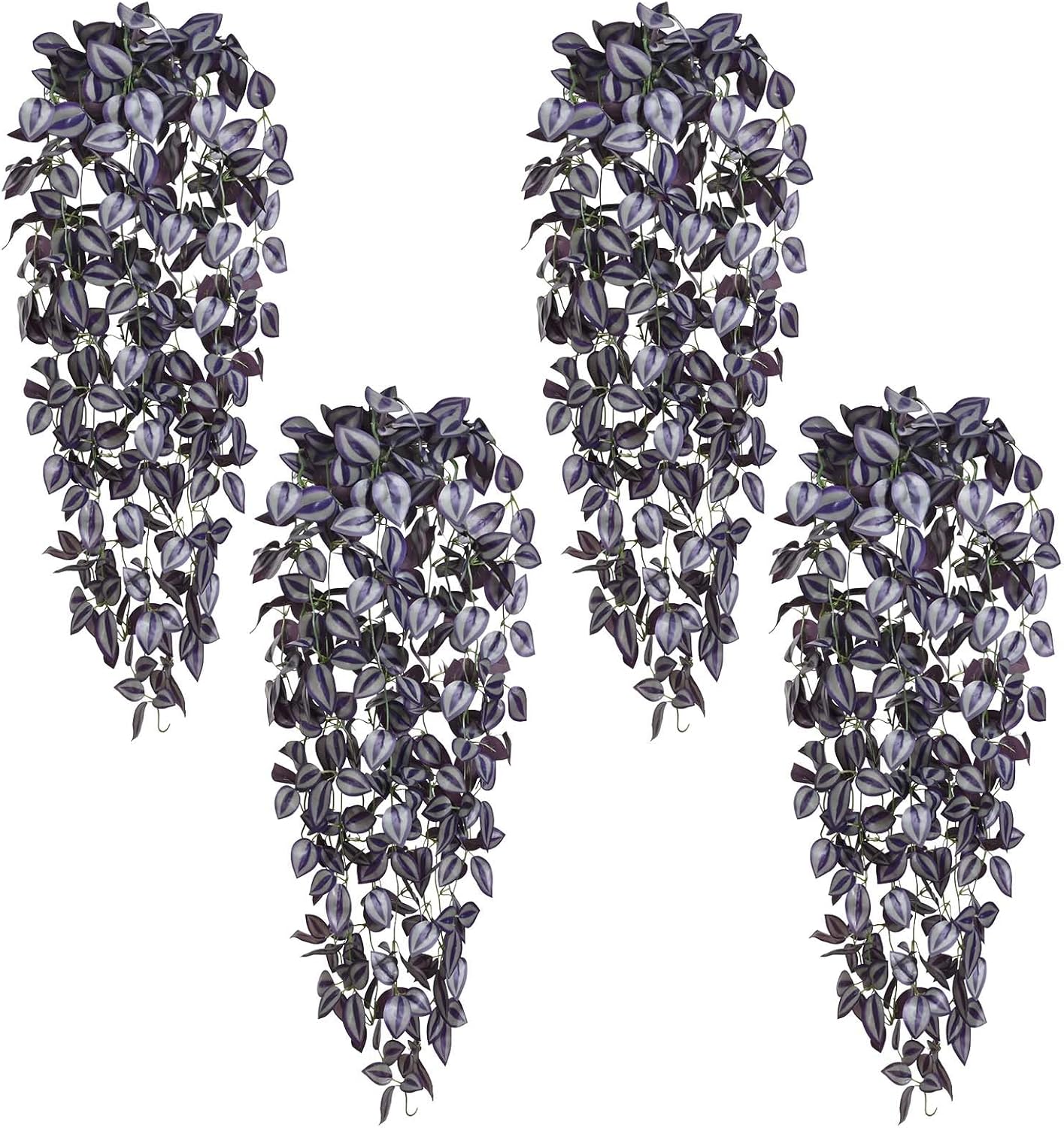 BLEUM CADE Fake Hanging Plants, 4pcs Artificial Hanging Plant, Faux Deep Purple Vines Hanging Plant for Wall Home Living Room Indoor Outdoor Halloween Decor (No Baskets)