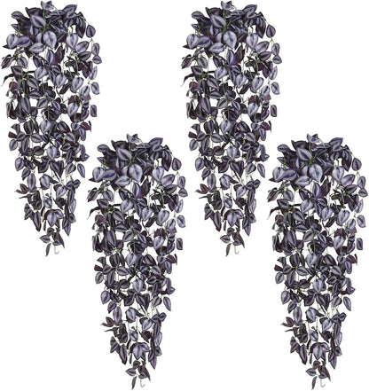 BLEUM CADE Fake Hanging Plants, 4pcs Artificial Hanging Plant, Faux Deep Purple Vines Hanging Plant for Wall Home Living Room Indoor Outdoor Halloween Decor (No Baskets)