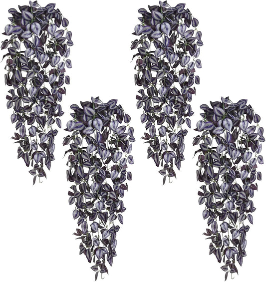 BLEUM CADE Fake Hanging Plants, 4pcs Artificial Hanging Plant, Faux Deep Purple Vines Hanging Plant