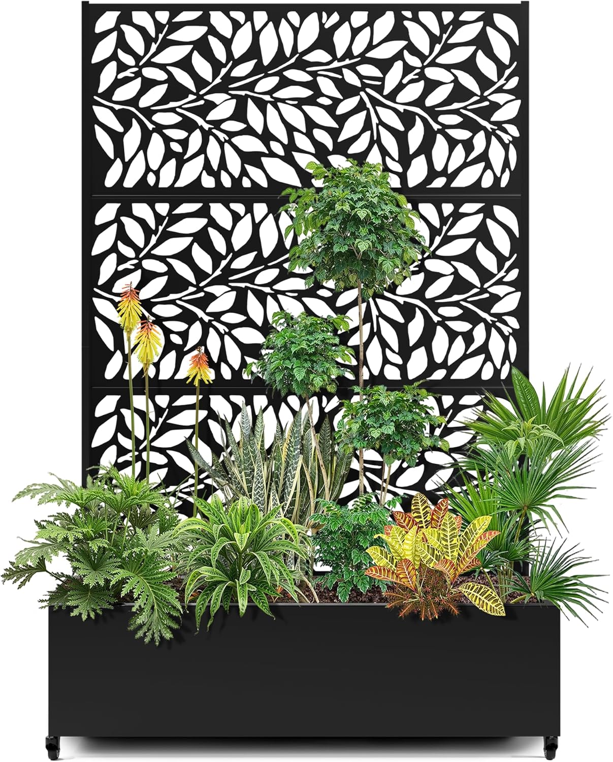 15.7"×70.9"×47.2" Metal Raised Garden Bed with Trellis and Wheels - Tall Trellis Planter Box for Climbing Plants, Vegetables & Vines - Outdoor Privacy Planters for Patio (Black)