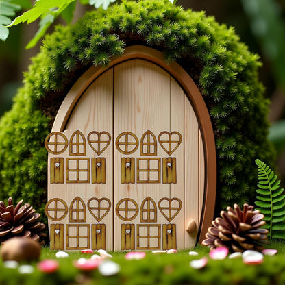 4 Pcs Wooden Fairy Garden Door and Windows Ornaments Tree Statues for Tree Trunk Yard Decoration Miniature Garden Buildings