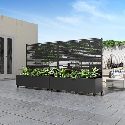Casaphoria Metal Raised Garden Bed with Trellis and Wheels, 47"x47"x16" Planter Box for Climbing Plants, Vegetables & Vines, Features Drainage Holes and Privacy Screen (Black-Shine)