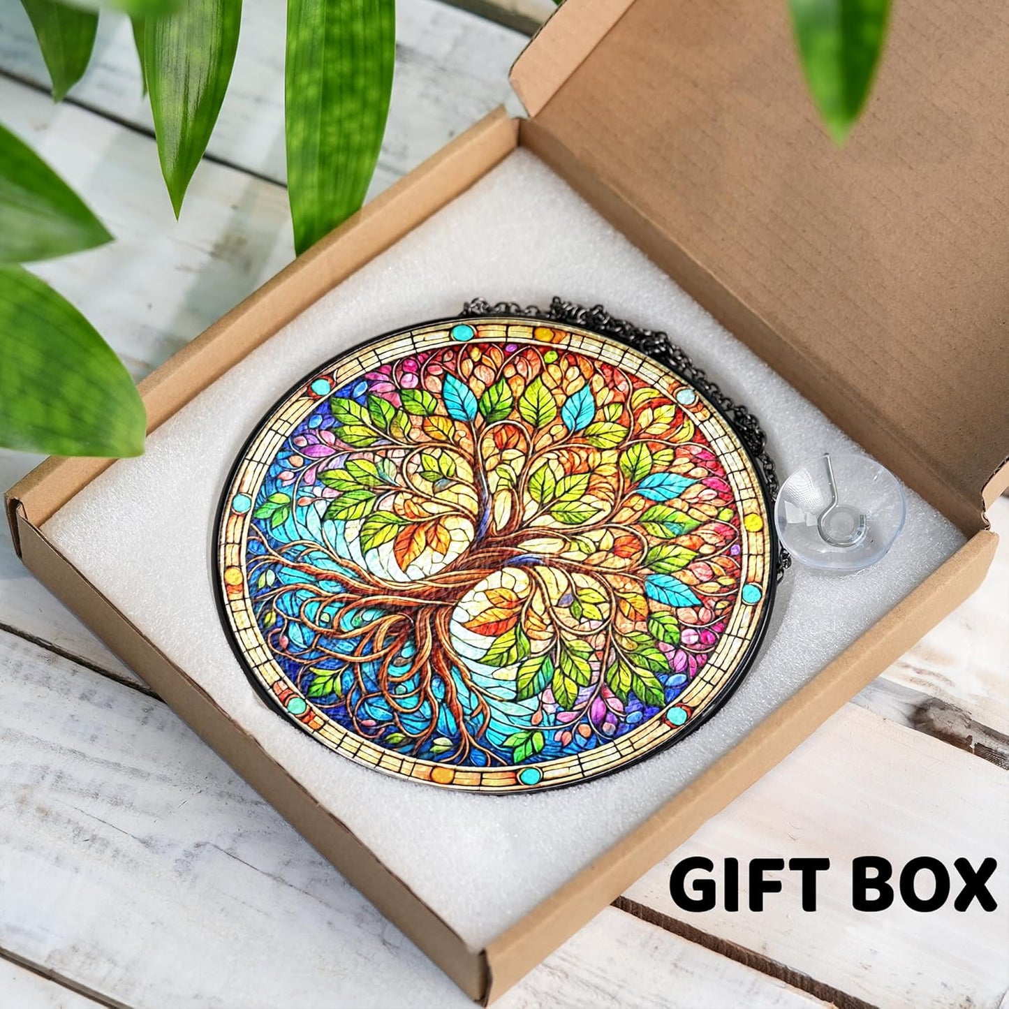 6" Tree of Life Suncatcher, Stained Glass Window Hangings Decorations, Tree Sun Catcher Effect, Suncatcher Decor for Home Garden Housewarming, Spiritual Gifts for Women Men Girl ART-13E-SG6