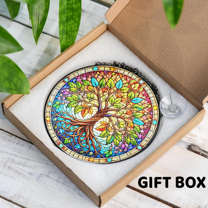 7.8" Tree of Life Suncatcher, Stained Glass Window Hangings Decorations, Tree Sun Catcher Effect, Suncatcher Decor for Home Garden Housewarming, Spiritual Gifts for Men Women Girl ART-13E-SG8