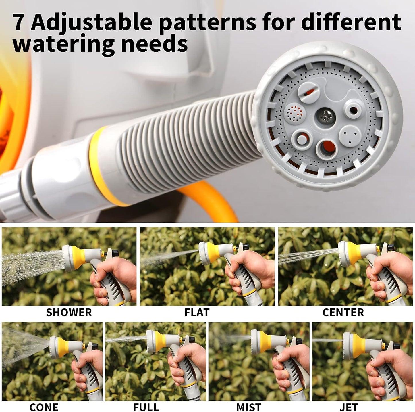 Kitness Mini Retractable Garden Hose Reel, Portable Simple Home 45+5 FT Hose Reel with 7 Adjustable Patterns Spray Nozzle&Standard Connector, Watering Hose Reel for Gardens Yards and lawns (Orange)