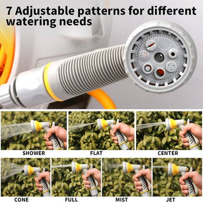 Kitness Mini Retractable Garden Hose Reel, Portable Simple Home 45+5 FT Hose Reel with 7 Adjustable Patterns Spray Nozzle&Standard Connector, Watering Hose Reel for Gardens Yards and lawns (Orange)