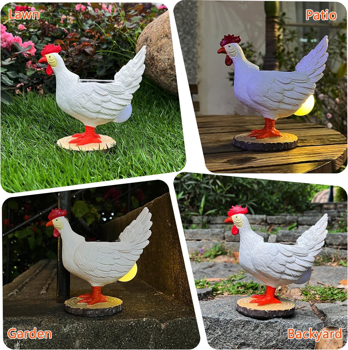 Solar Garden Statues Outdoor Decor - Miniature Chicken Egg Lamp Figurine Thanksgiving Decorations Chickens Lights with Egg in Butt LED 3D Sculpture for Patio, Lawn - Unique Christmas Housewarming Gift