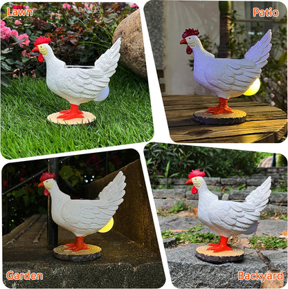 Solar Garden Statues Outdoor Decor - Miniature Chicken Egg Lamp Figurine Thanksgiving Decorations Chickens Lights with Egg in Butt LED 3D Sculpture for Patio, Lawn - Unique Christmas Housewarming Gift