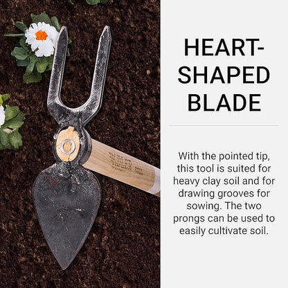 Adler - The Daisy Garden Hoe, Heavy Duty Yard Tool Lawn Care, Loosening Soil, Weeding, and Digging, Steel Head 3.9 inches, Wood Handle 17.7 inches (Mocha)