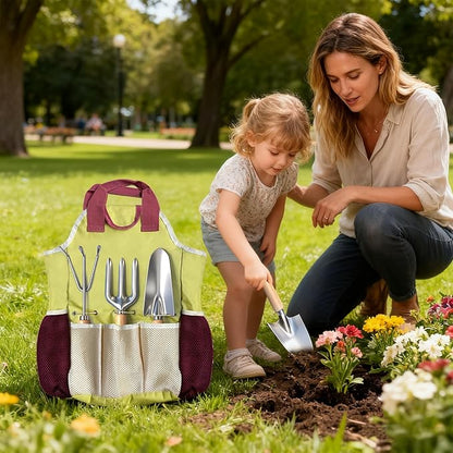 Garden Tool Set,10 Pcs Heavy Duty Gardening Hand Tools Set with Soil Moisture Meter and Storage Tote Bag,Rust-Proof Garden Supplies Kit for Planting,Ideal Gardening Gifts for Women
