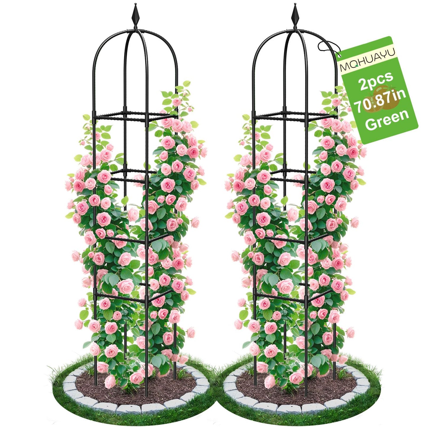 2 Pack Garden Obelisk Trellis for Climbing Plants, 71" Metal Rustproof Plant Support Rose Trellis