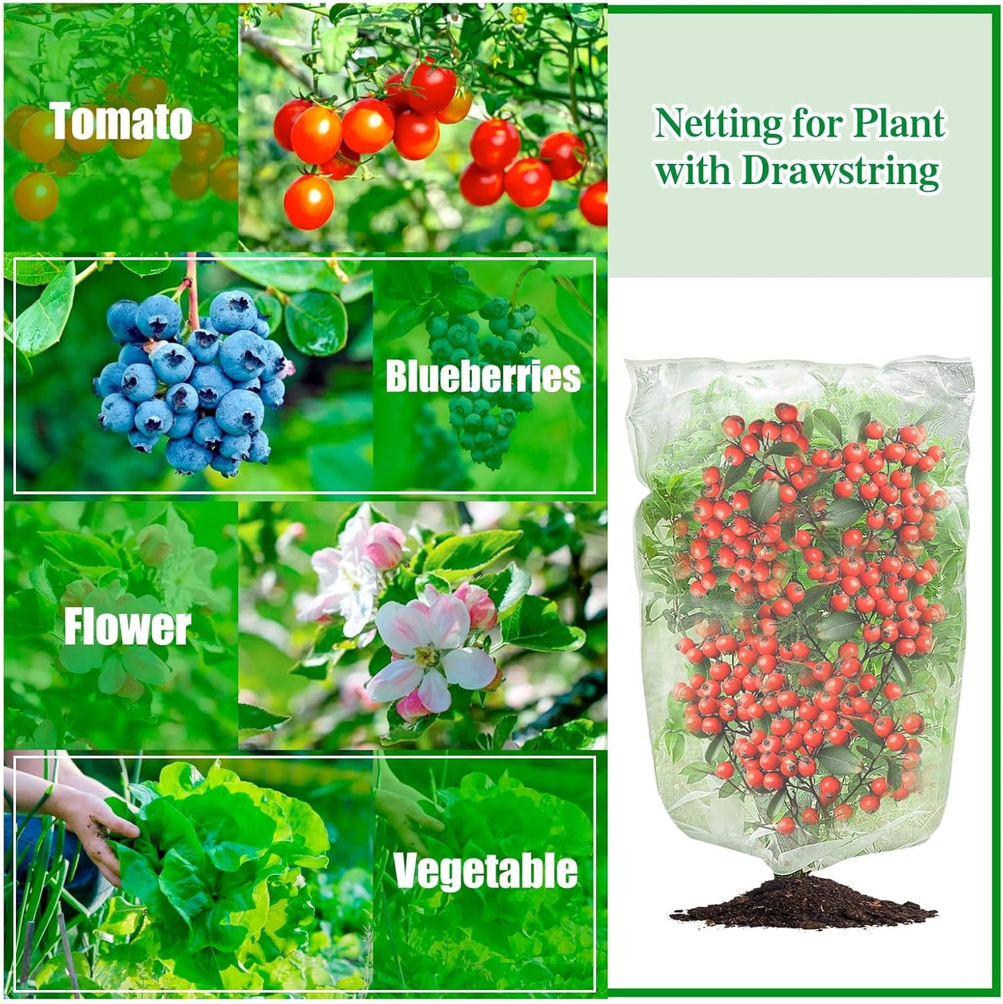 3 Pcs Plant Barrier Net Mesh, Plant Barrier Net Mesh, Bird Netting, Barrier Bags for Vegetables Fruits, Covering Plants Bags, Tomato Plant Netting for Protect Plants from Birds(2.4 x 3.5 FT)