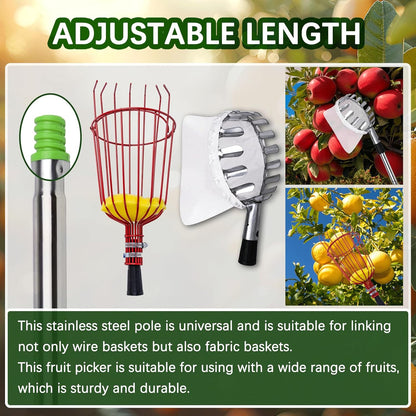 20 Ft Fruit Picker with Wire Basket and Bag Basket,Adjustable Stainless Steel Fruit Picker Pole with Universal Thread Head,35-243 Inch,Pick Fruit Tool,Suitable for Picking Apples,Mangoes and Others