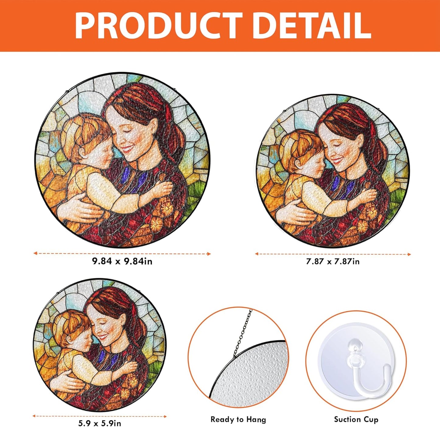 LOVELYPOD Custom Mom Faux Stained Glass Sun Catcher, Personalized Family Portrait Window Hanging, Gifts for Mom, Custom Photo Gifts, Mothers Day Sun Catcher