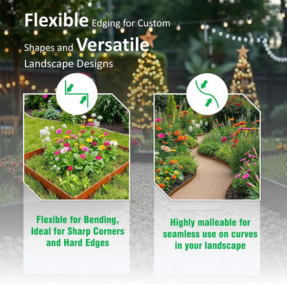 33ft. Cor-Ten Steel Landscape Edging (10-Pack) – 40" Metal Edging for Landscaping with 11 Stakes, Hammer-in Metal Landscaping Edging for Yard Pathway & Flower Beds – Lawn Edge for Garden Design
