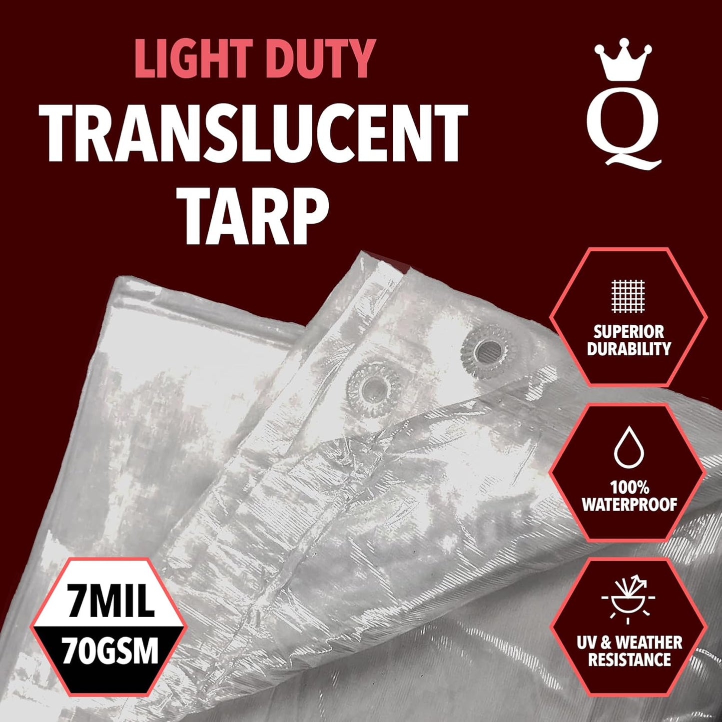 QUEEN OF TARPS | 20x25 Light Duty Tarp Waterproof, 70 GSM is 7 MIL, UV/Tear Resistant Tarp, Camping, Outdoor Furniture, Car, Tents, Painting, Firewood Protection | 20x25, Light Duty