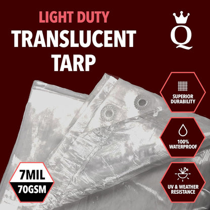 QUEEN OF TARPS | 20x25 Light Duty Tarp Waterproof, 70 GSM is 7 MIL, UV/Tear Resistant Tarp, Camping, Outdoor Furniture, Car, Tents, Painting, Firewood Protection | 20x25, Light Duty