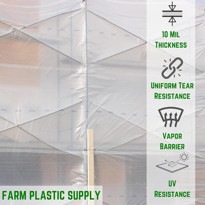 Farm Plastic Supply - Dura Skrim String Reinforced Clear Plastic Sheeting - 10 Mil - (40' x 90') - UV-Rated Extra Heavy Duty Poly Film Tear Resistant, Vapor Barrier Polyethylene Roll for Construction