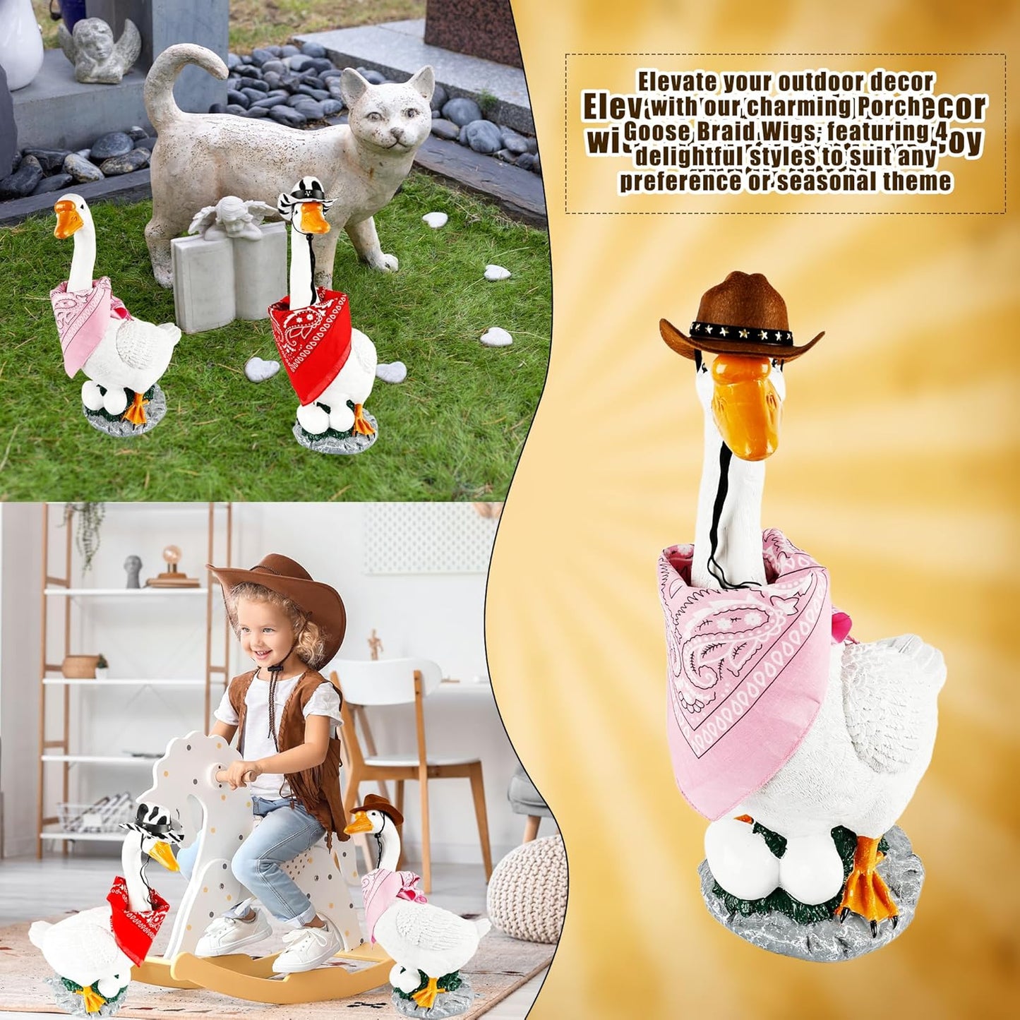 4 Pcs Western Cowboy Porch Goose Outfits Funny Porch Goose Cowboy Hat and Bandana for Outdoor Garden Patio Yard Lawn Goosey Statue Decor