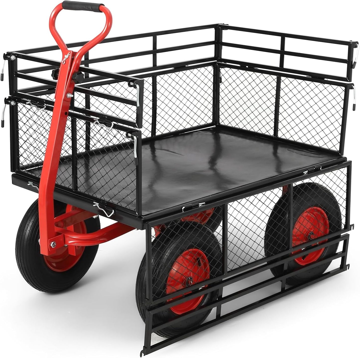 GarveeLife Steel Garden Cart 1400 LBS Capacity, Heavy Duty Steel Utility Wagon with Removable Sides, 2 in-1 Handle and 16 in Tires, Utility Metal Wagon Perfect for Garden, Farm, Yard