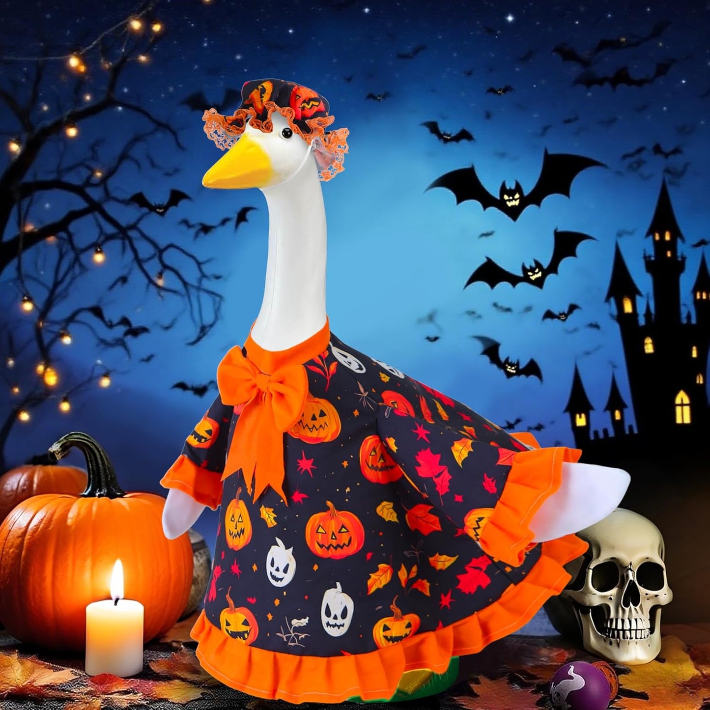 Halloween Goose Outfit for Porch Goose 23" Cement Statue Clothing - Halloween Outdoor Decoration for Patio Yard Lawn