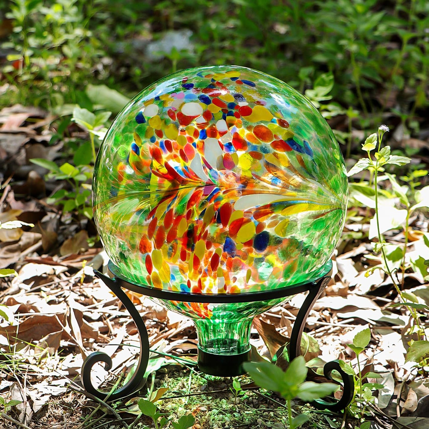 Gazing Balls for Garden 10" Glass Outdoor Garden Globe Ball Reflective Gazing Globes Outside Yard Decor (Green)
