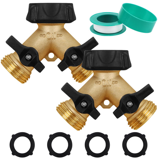 Biswing 2 Pack Garden Hose Splitter 2 Way, Heavy Duty Brass Connector Tap Splitter, Y Splitter 2