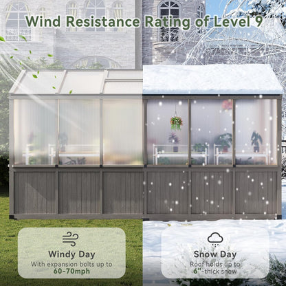 Aoxun 6x12 FT Wood Green House for Outdoors, Polycarbonate Panel Wooden Walk-in Greenhouse Kit with Automatic Temperature Control Roof Vent and Lockable Door, for Outside Backyard Garden, Gray