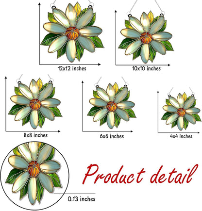 White Daisy Flower Acrylic Suncatcher Stained Glass Effect Window Car Hanging Christmas Ornament Indoor Outdoor Decor Garden Sun Catcher Panel for Flowers Lover for Women Mom Grandma