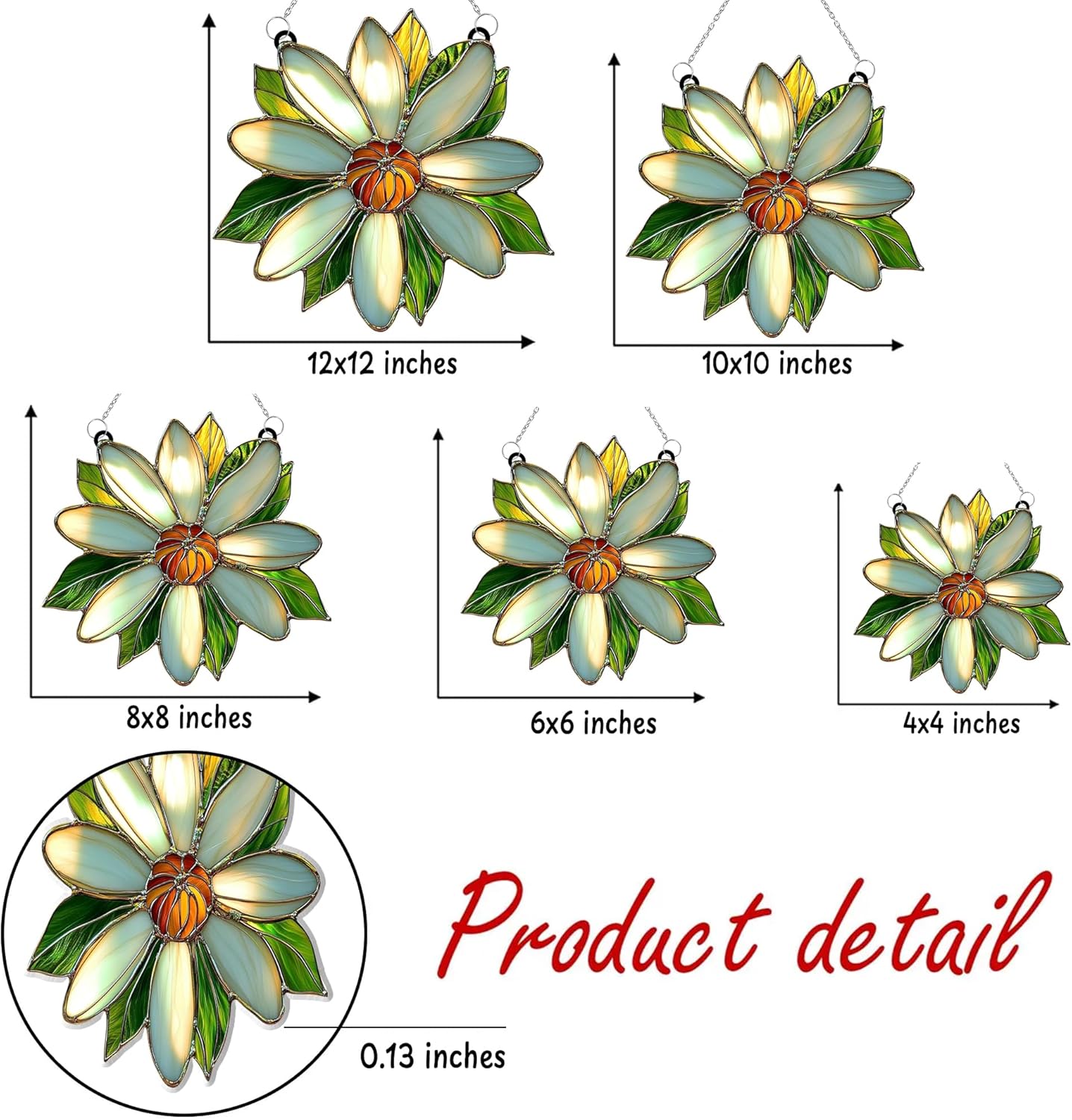White Daisy Flower Acrylic Suncatcher Stained Glass Effect Window Car Hanging Christmas Ornament Indoor Outdoor Decor Garden Sun Catcher Panel for Flowers Lover for Women Mom Grandma