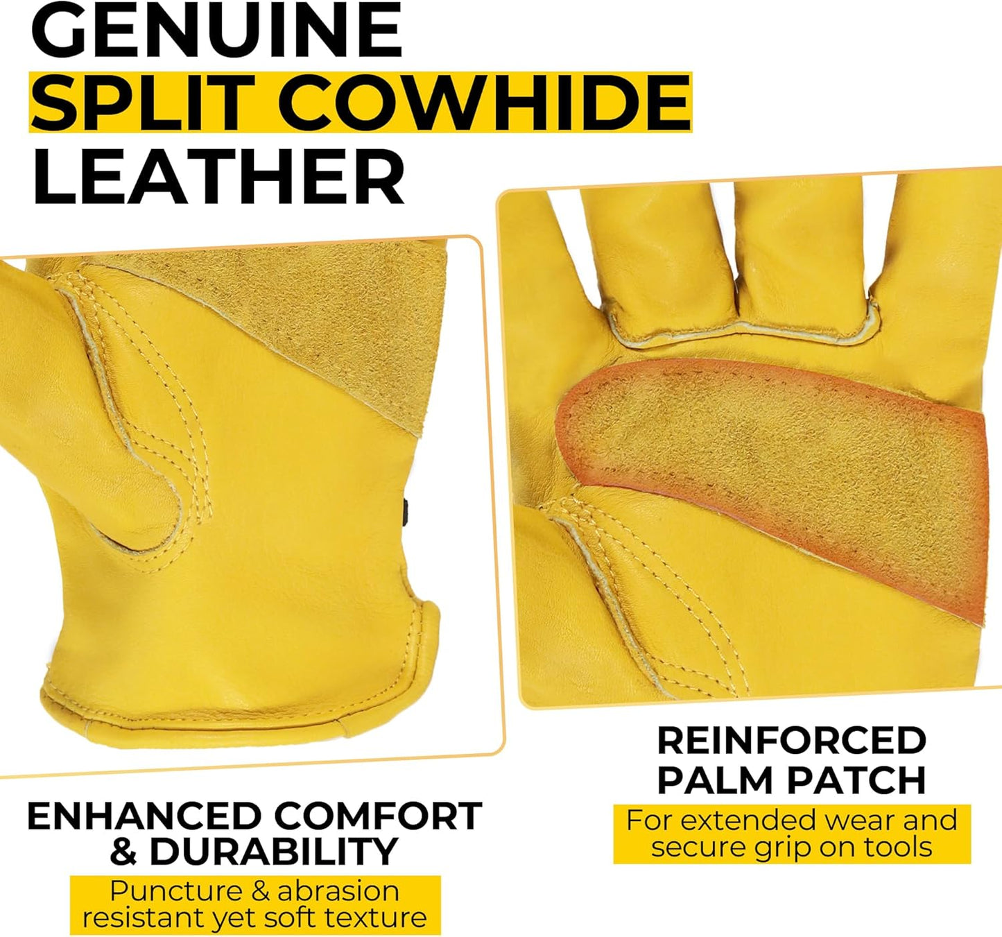 HANDLANDY Men Leather Gardening Gloves, Utility Work Gloves for Mechanics, Construction, Driver
