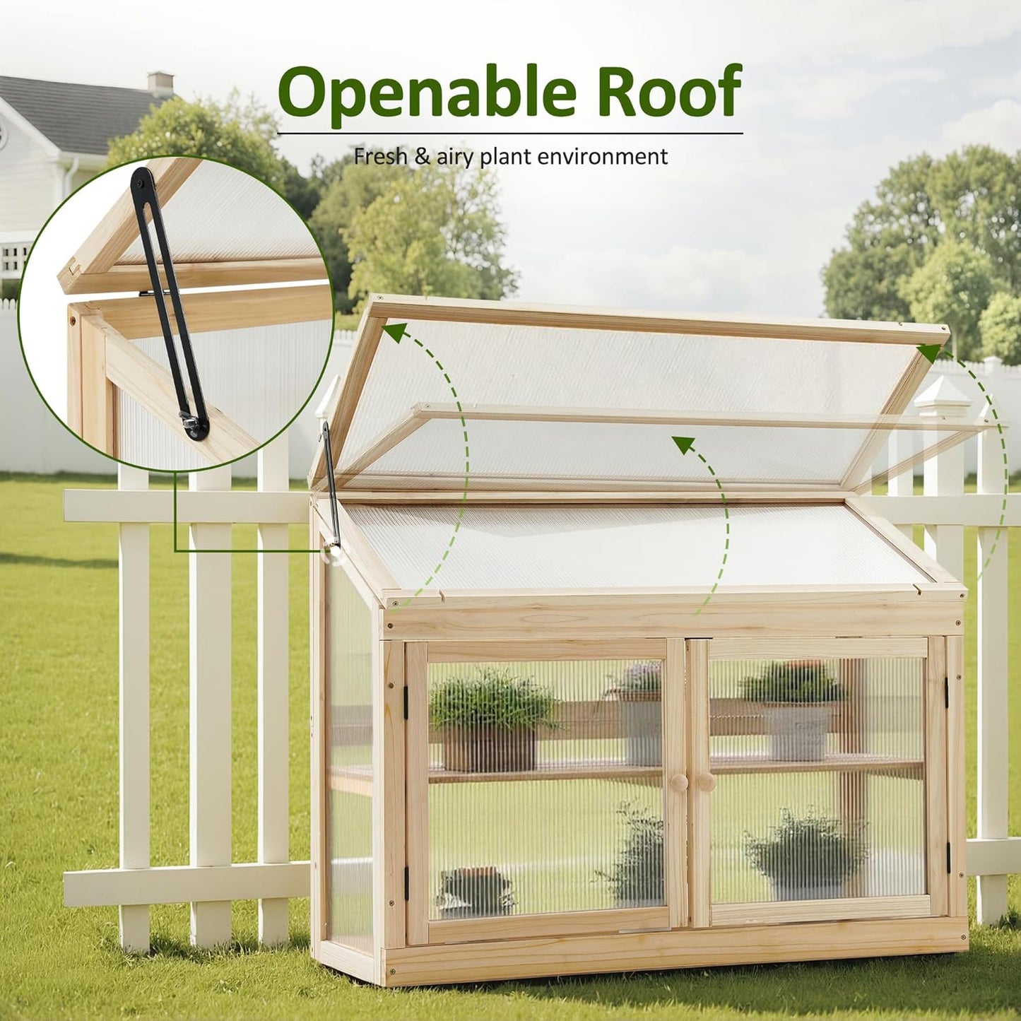 MCombo 2-Tier Wooden Cold Frame Garden Greenhouse Raised Flower Planter Shelf Bed Protection 6057-0160 (Natural)