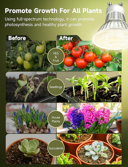 GU10 Grow Light Bulb, Full Spectrum Plant Grow Lights, Natural White 4000K Plant Light for Indoor Plants for Small Plant Pots, 6W LED Grow Light, Grow Lamp for Low Light Plants, 3 Pack