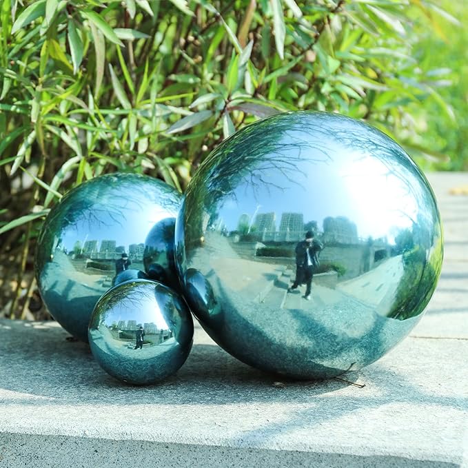 VCUTEKA Gazing Ball, Polished Glass Mirror Hollow Sphere for Garden, Lawn, Yard, Outdoor Decoration, Reflective Garden Globe, 3 Psc