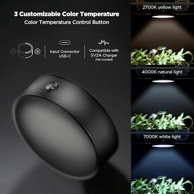 ONF Mist O Shelf Magnetic Light, Colorfull LED for Indoor Plant Growth-Promoting, Adaptable TypeC Port for Room Decor, Brightness Dimmable Terrarium Light for Potted Plant & Succulent, Matt Black