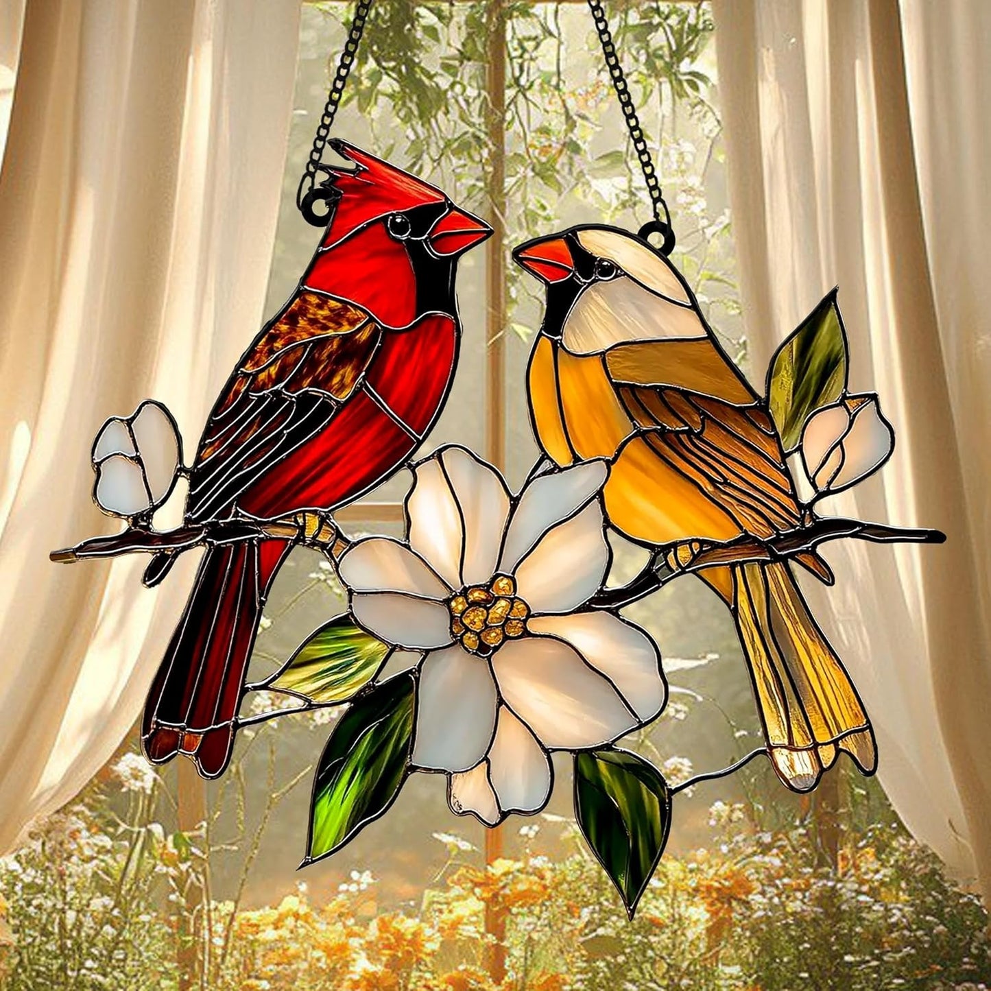 Cardinal Acrylic Suncatcher in Moonlight Window Hanging Valentines Gift Sympathy Gift for Nature Lovers