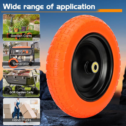13" Flat Free Wheels Replacement for GOR Garden Cart Tires, 4.00-6 Solid Tires with 5/8"Bearings, 13" No Flat Wheels for GOR Garden Carts/Hand Trucks/Garden Carts（Orange）