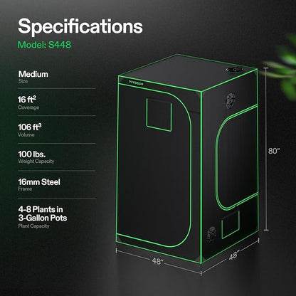 VIVOSUN S448 4x4 Grow Tent, 48"x48"x80" High Reflective Mylar with Observation Window and Floor Tray for Hydroponics Indoor Plant for VS4000/VSF4300