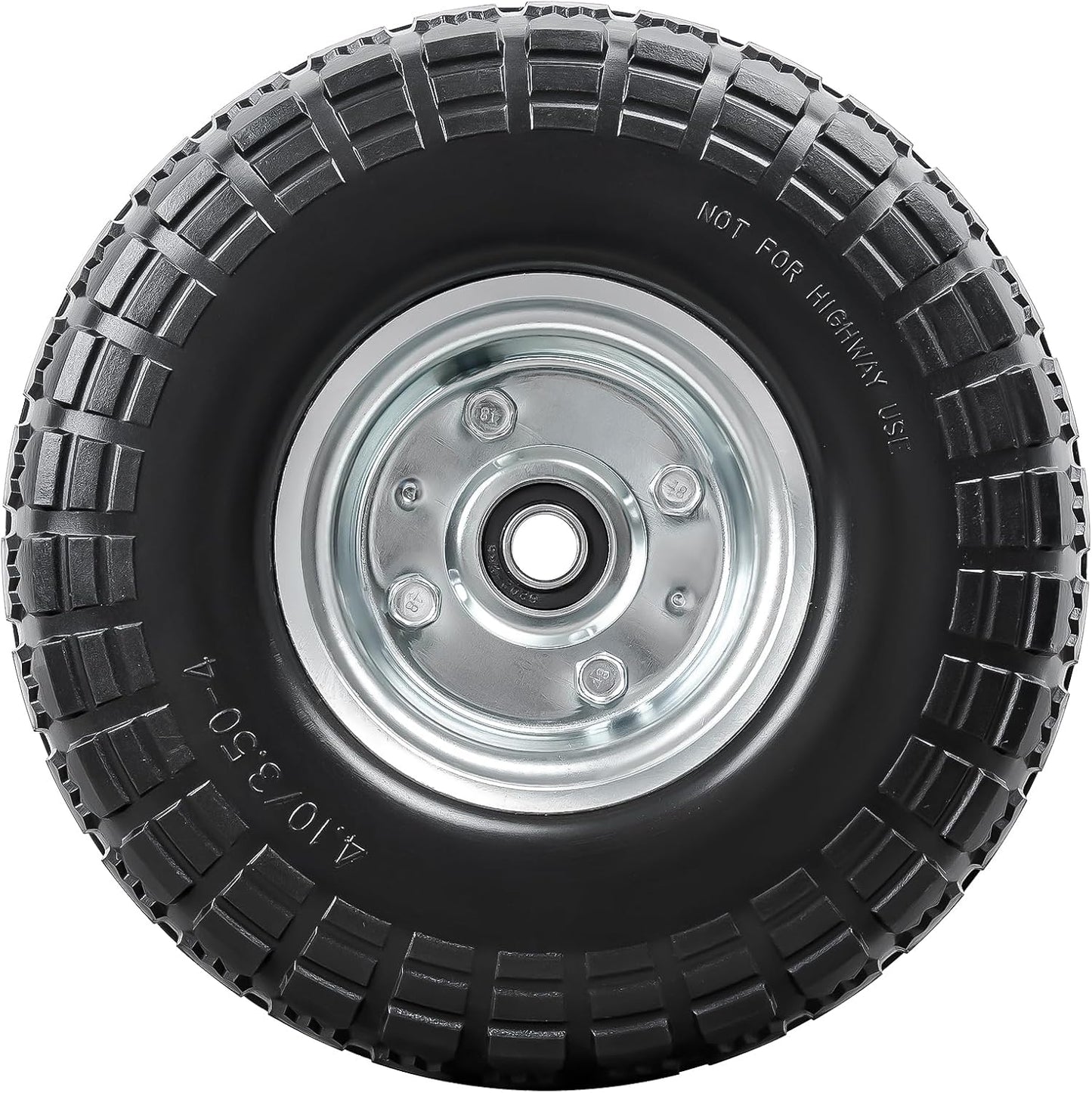 4 PCS 10” Solid Tires, 4.10/3.50-4” Flat Free Tires and Wheels with 5/8” Axle Bore Hole and Double Sealed Bearings Compatible with Hand Truck Wheelbarrow Tire Lawn Mower Tire (Silver) P-092