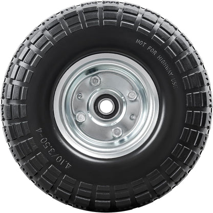 4 PCS 10” Solid Tires, 4.10/3.50-4” Flat Free Tires and Wheels with 5/8” Axle Bore Hole and Double Sealed Bearings Compatible with Hand Truck Wheelbarrow Tire Lawn Mower Tire (Silver) P-092