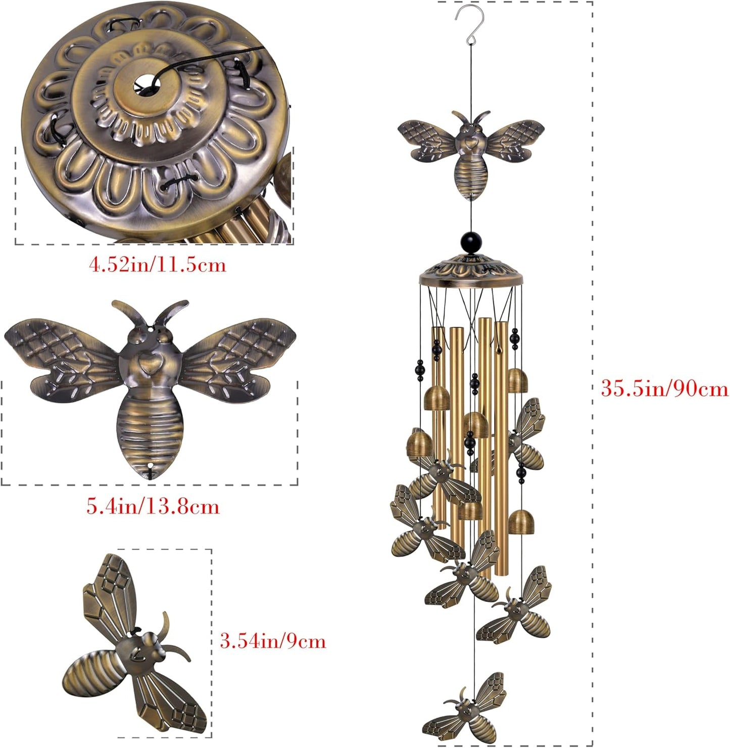 Bronze Bee Wind Chimes Decor, Mobile Blessing Wind Bells Decorate, Sympathy Wind Catcher, Memorial Gifts for Mom,Grandma,Woman (Housewarming/Outside/Indoor/Home/Room/Porch/Yard/Garden Decoration)