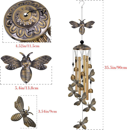 Bronze Bee Wind Chimes Decor, Mobile Blessing Wind Bells Decorate, Sympathy Wind Catcher, Memorial Gifts for Mom,Grandma,Woman (Housewarming/Outside/Indoor/Home/Room/Porch/Yard/Garden Decoration)