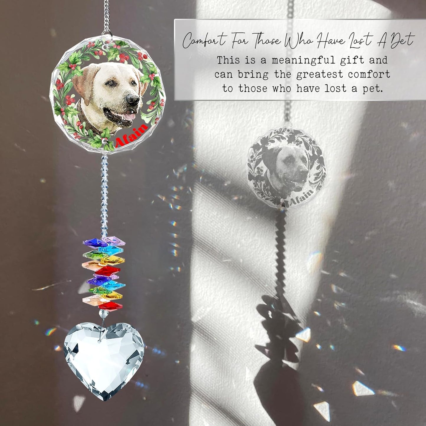 Personalized Pet Stained Glass Window Hanging, Dog Memorial Suncatcher Picture, Sympathy Gift for Loss of Pet, Cat Bereavement Keepsake Potrait Photo, Remembrance Gift for Dog Lovers