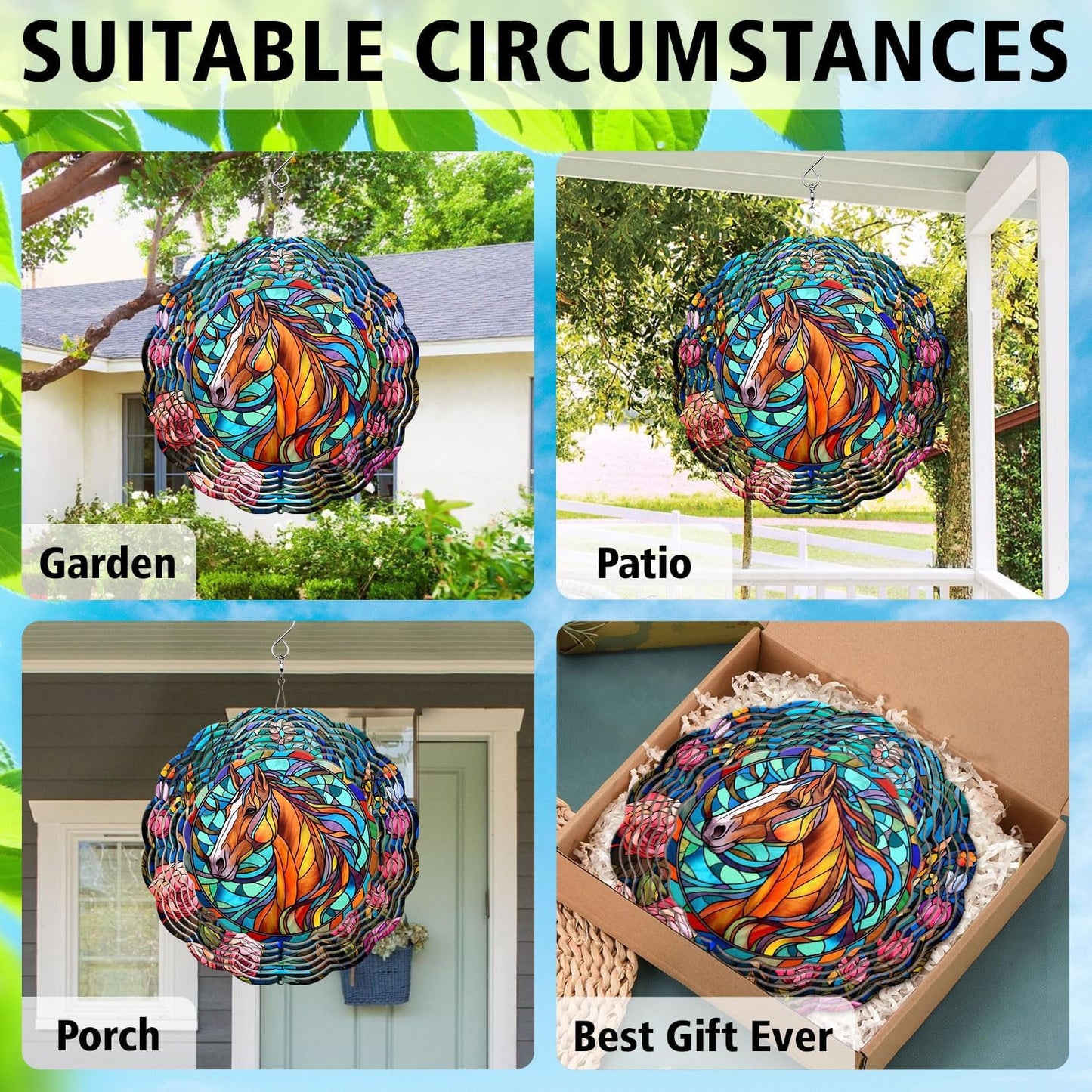 Horse Yard and Garden Wind Spinner, Unique 3D Hanging Horse Wind Spinner