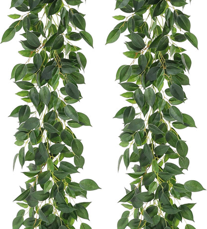 2 Strands Artificial Ficus Vines 79'' Fake Ivy Garland Greenery with Silk Green Leaves Faux Hanging Plants for Bedroom Home Wall Wedding Arch Party Room Decor